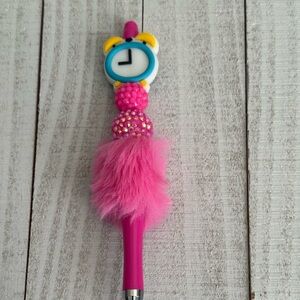 Pink Fuzzy Clock Top  Pen - Cute Decorative Writing